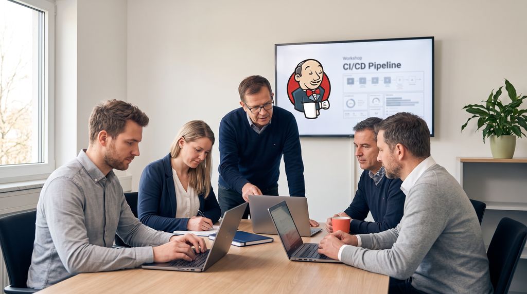 Team arbeitet gemeinsam an der Pipeline