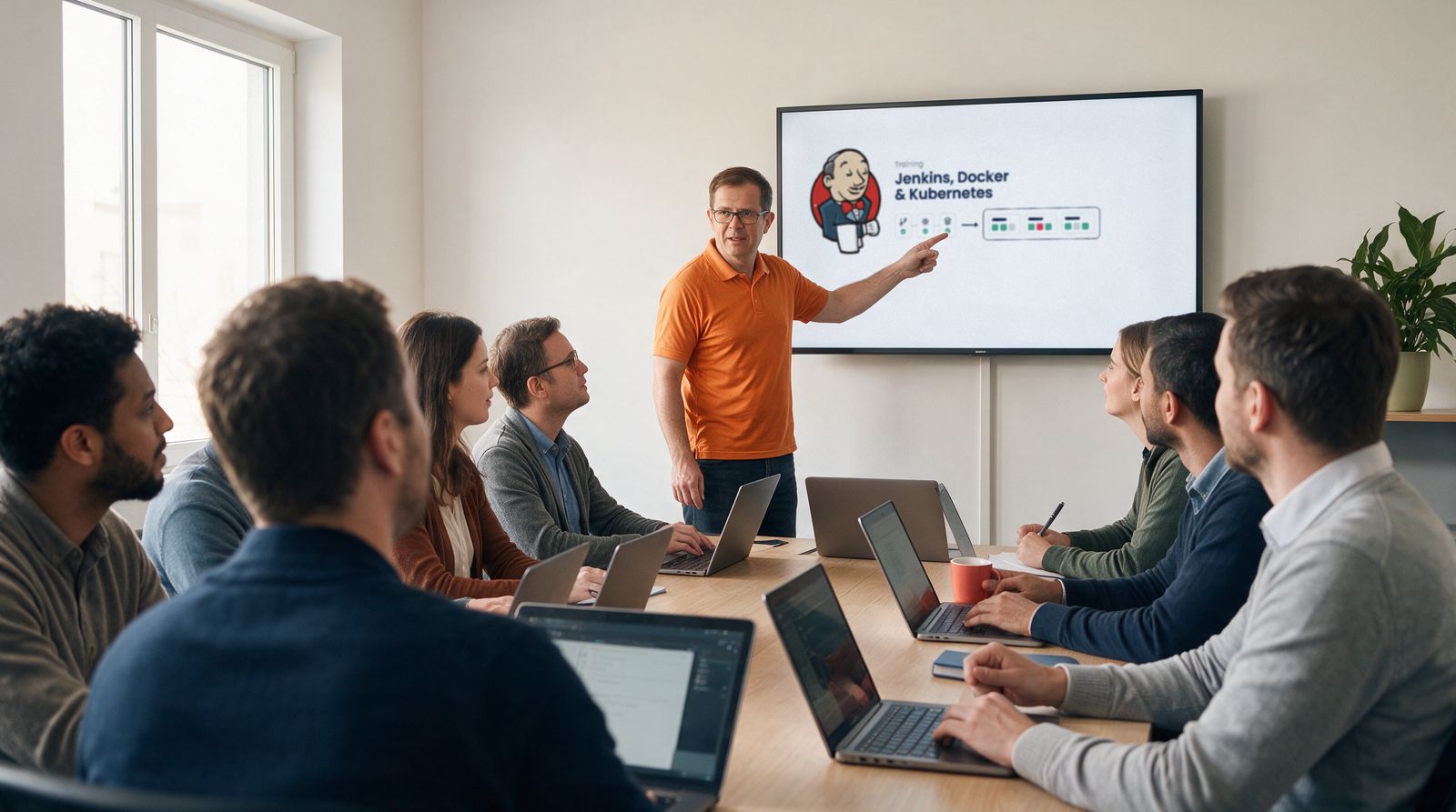 Trainer erklärt den Weg in den Cluster